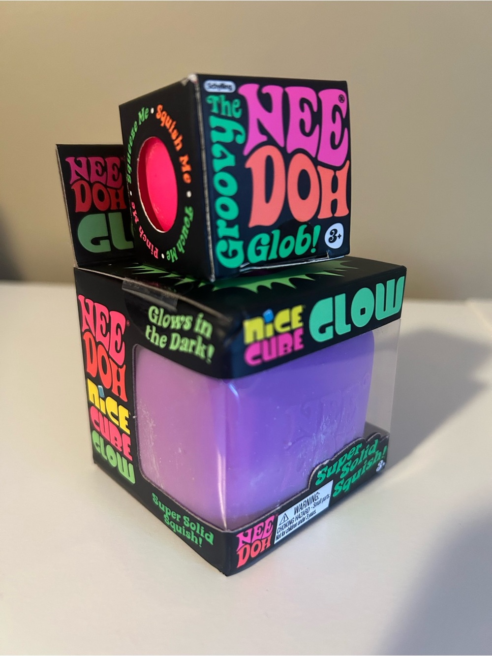 Nee Doh Nice Cube Glow Purple & Groovy Glob Pink 🩷💜 NeeDoh Schylling